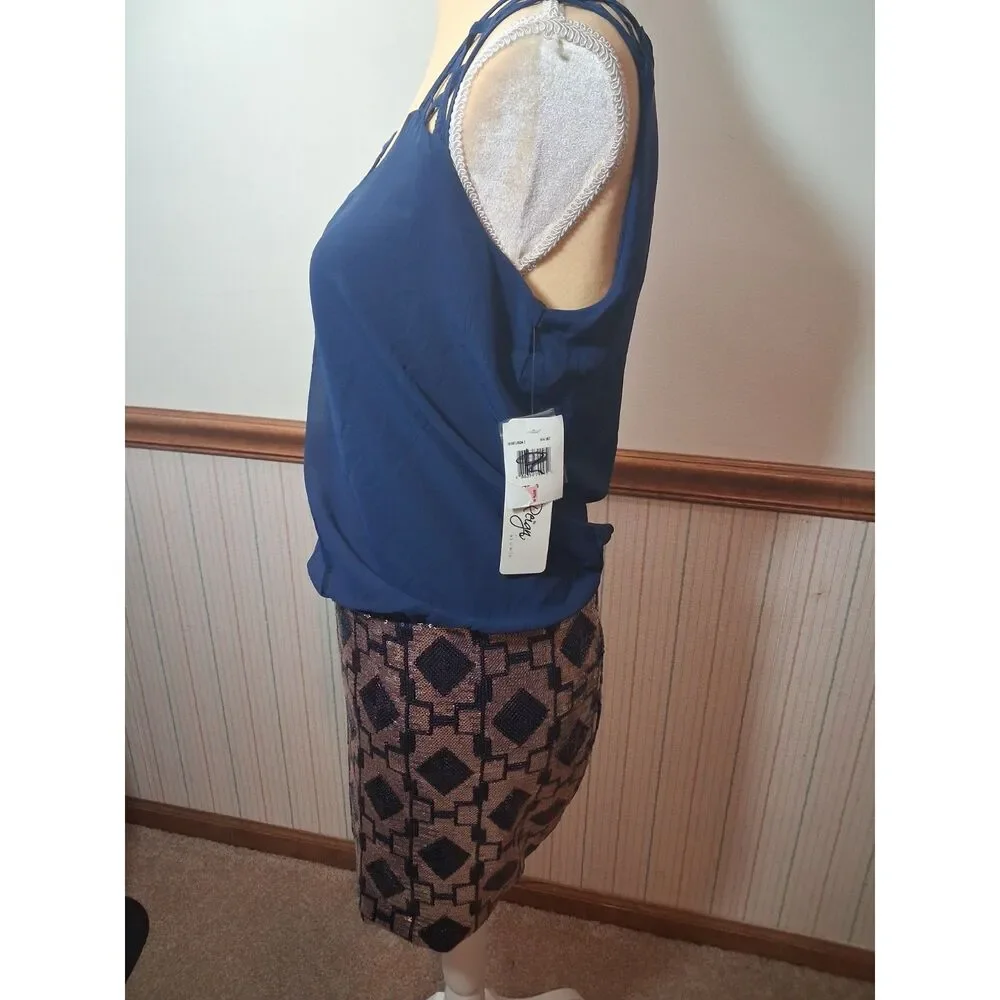 Love Reigns Rose Gold & Navy Sequin Mini Party Dress - Size Small